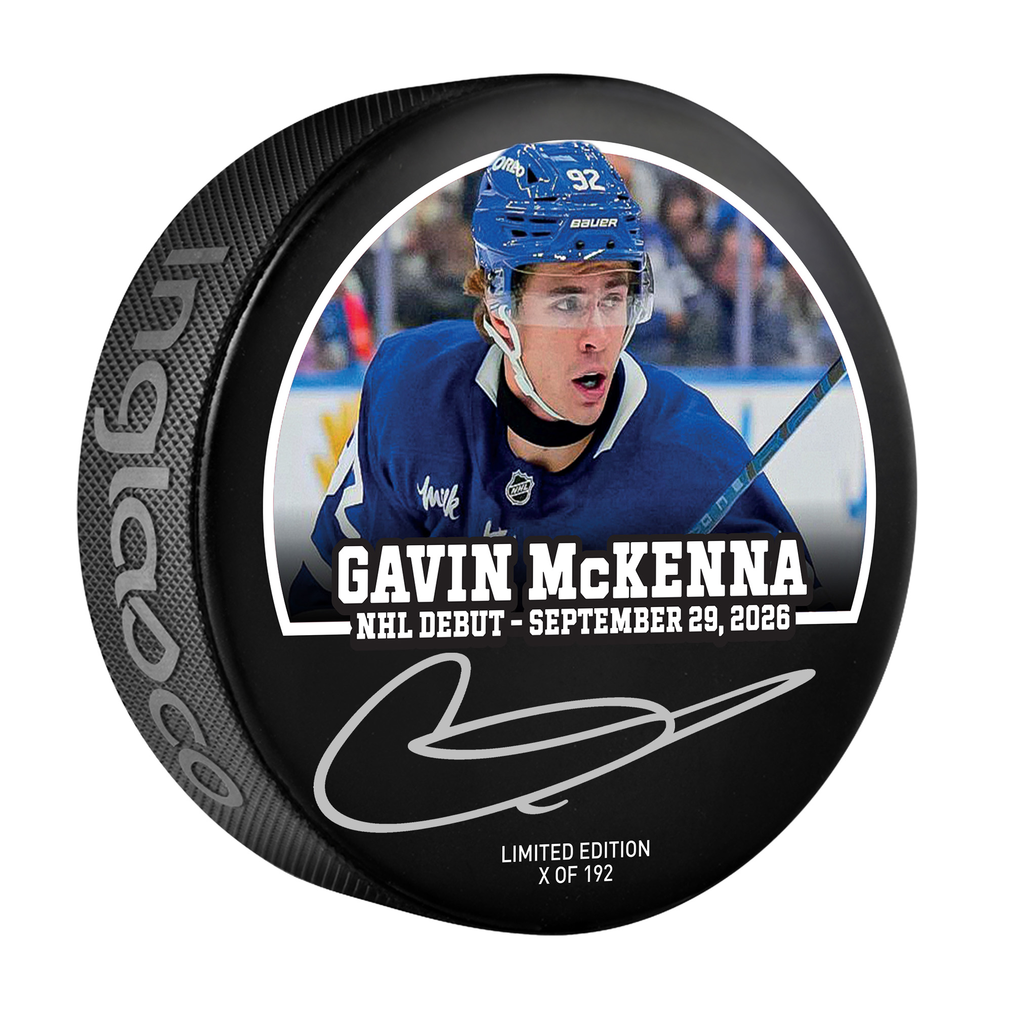 Gavin McKenna Toronto Maple Leafs Autographed NHL Debut Hockey Puck - Limited Edition of 192
