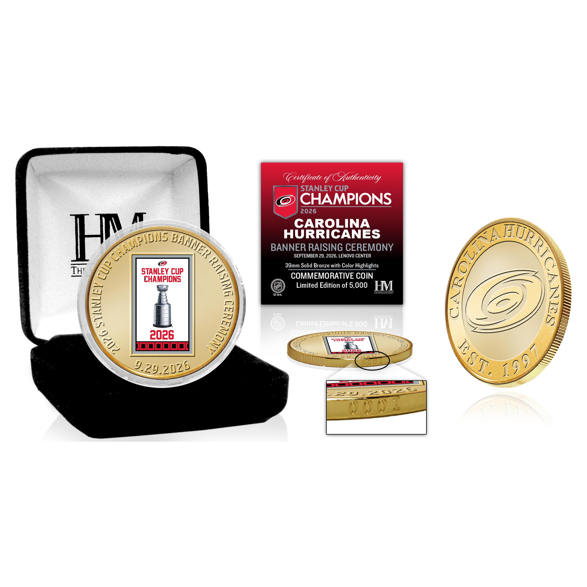 Highland Mint Carolina Hurricanes 2025/26 Stanley Cup Champions Banner Raising Ceremony Bronze Coin - Limited Edition of 5,000