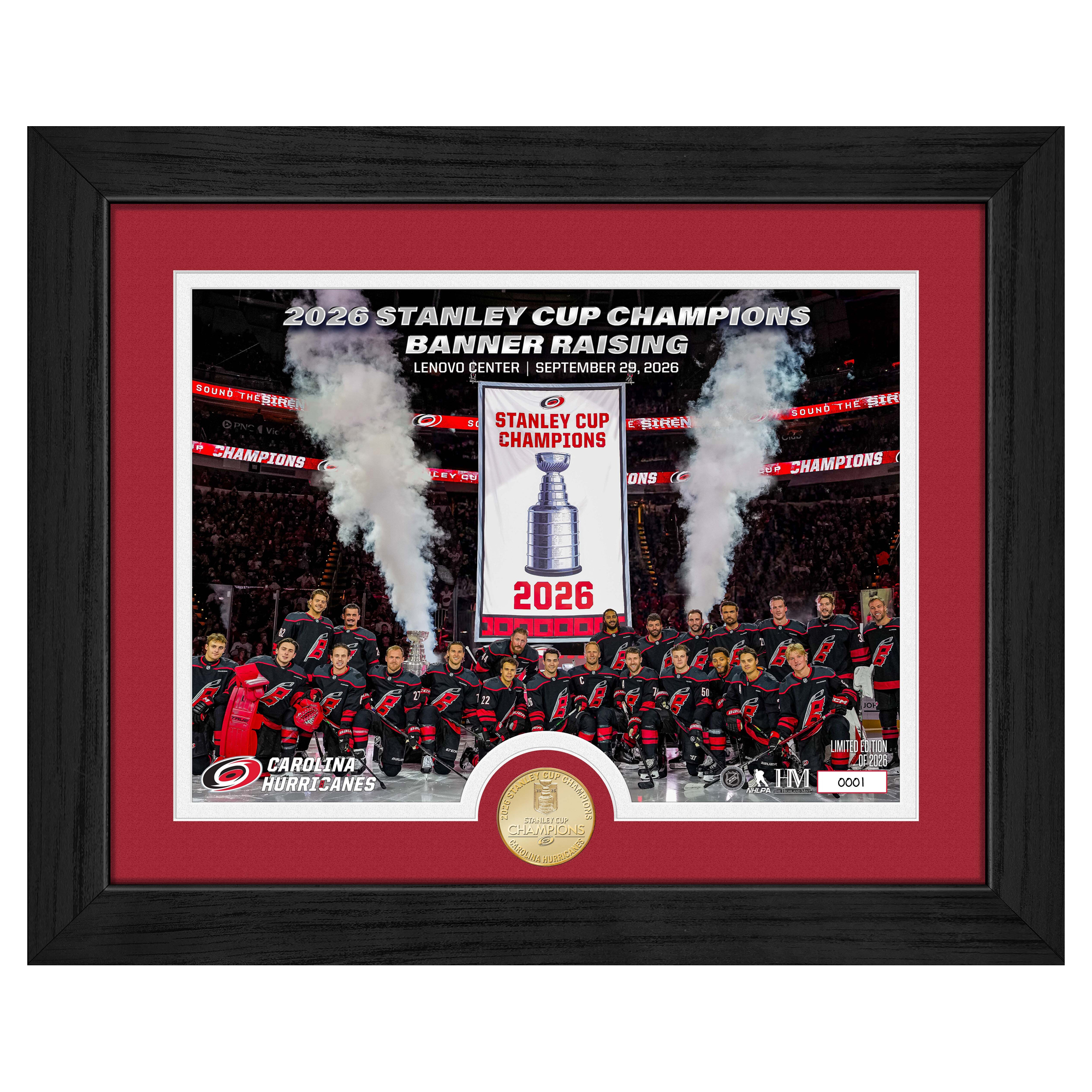 Highland Mint Carolina Hurricanes 2025/26 Stanley Cup Champions Banner Raising Ceremony 13" x 16" Bronze Coin Photo Mint - Limited Edition of 2,026