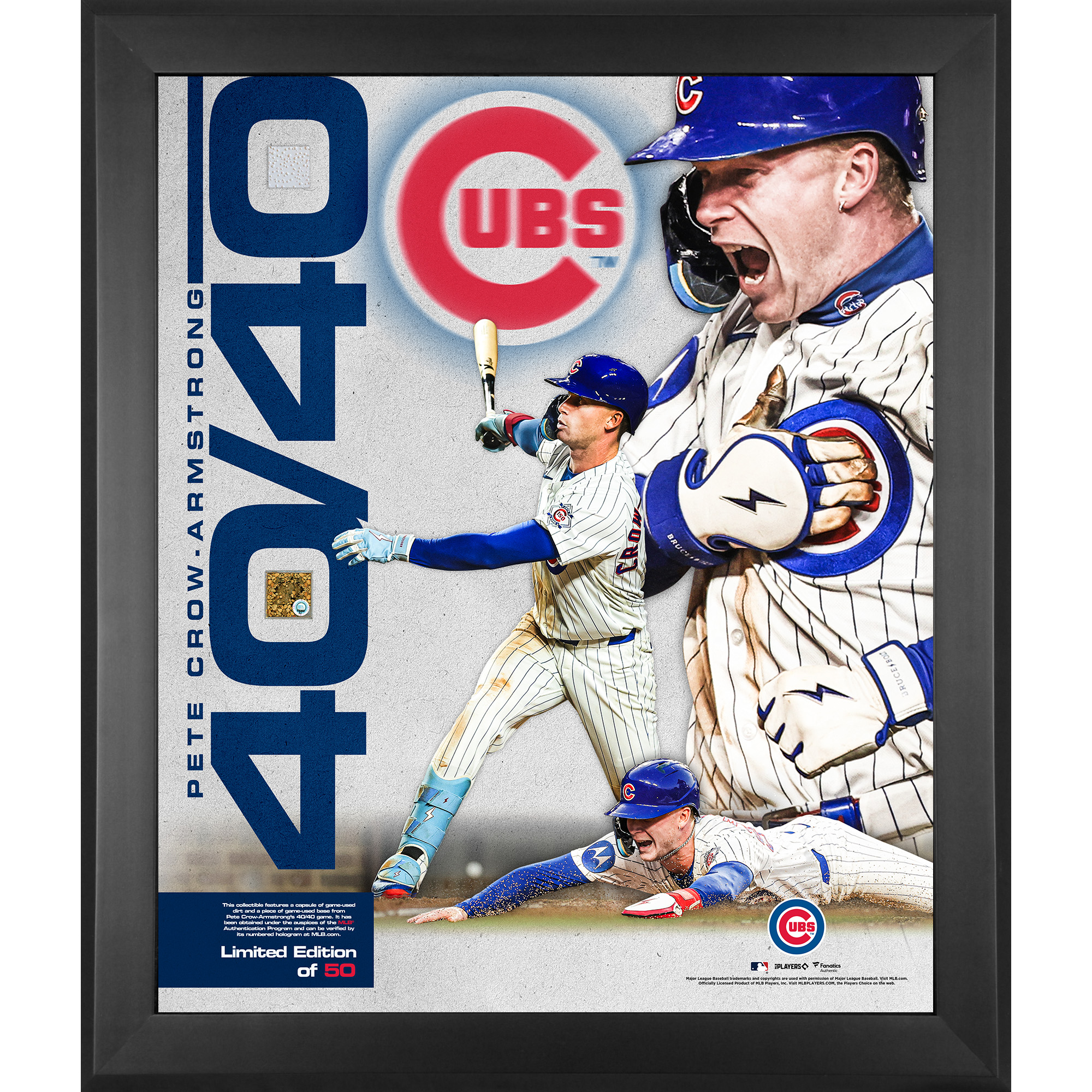 Pete Crow-Armstrong Chicago Cubs Framed 20" x 24" 40/40 Club Collage with Pieces of Game-Used Dirt and Base - Limited Edition of 50