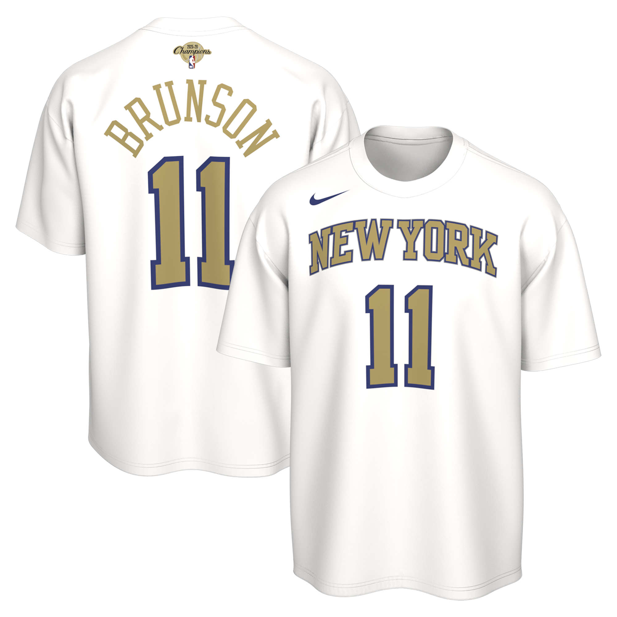 Unisex Nike Jalen Brunson White New York Knicks 2026 NBA Champions Trophy Collection Name & Number T-Shirt