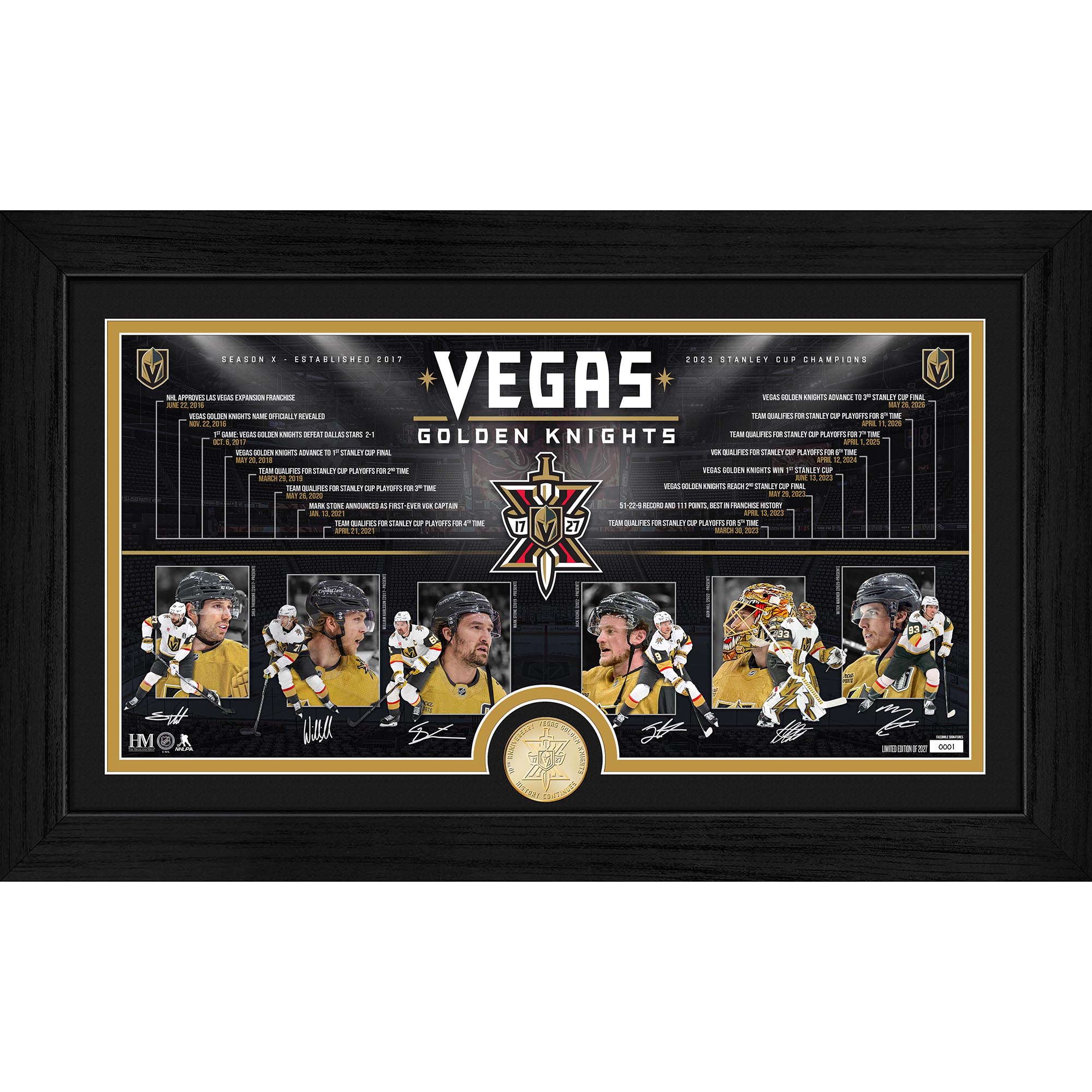 Highland Mint Vegas Golden Knights Limited Edition 12" x 20" Season X Timeline Bronze Coin Photo Mint