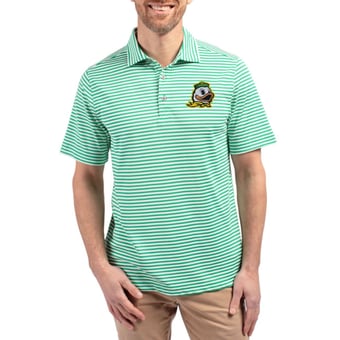 Men's Cutter & Buck  Kelly Green Oregon Ducks Virtue Recycled Stripe Featherlight Pique Polo
