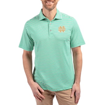 Men's Cutter & Buck  Kelly Green Notre Dame Fighting Irish Virtue Recycled Stripe Featherlight Pique Polo