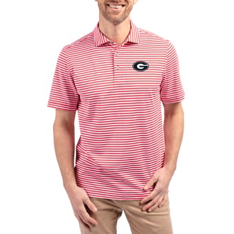 Men's Cutter & Buck  Red Georgia Bulldogs Virtue Recycled Stripe Featherlight Pique Polo