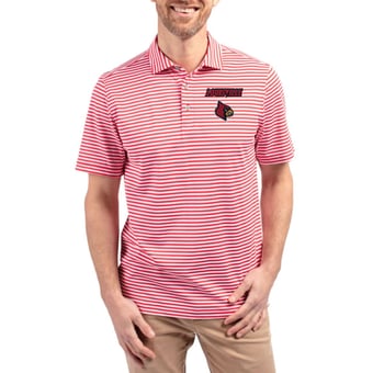 Men's Cutter & Buck  Red Louisville Cardinals Virtue Recycled Stripe Featherlight Pique Polo