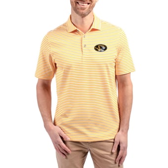 Men's Cutter & Buck  Gold Missouri Tigers Virtue Recycled Stripe Featherlight Pique Polo