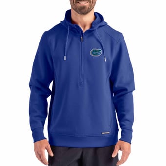 Men's Cutter & Buck  Royal Florida Gators Roam Recycled Buttery Soft Knit Half-Zip Hoodie