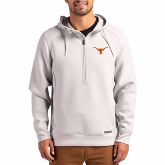 Men's Cutter & Buck  Gray Texas Longhorns Roam Recycled Buttery Soft Knit Half-Zip Hoodie