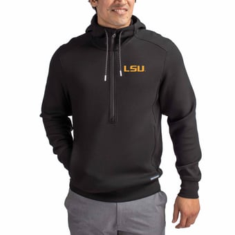 Men's Cutter & Buck  Black LSU Tigers Roam Recycled Buttery Soft Knit Half-Zip Hoodie