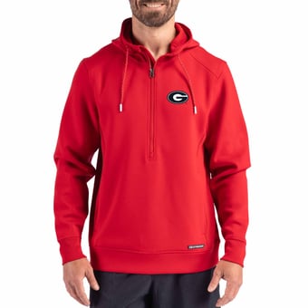 Men's Cutter & Buck  Red Georgia Bulldogs Roam Recycled Buttery Soft Knit Half-Zip Hoodie