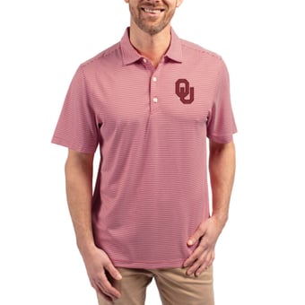 Men's Cutter & Buck  Crimson Oklahoma Sooners Forge Recycled Double Stripe 4-Way Stretch Polo