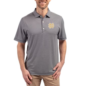 Men's Cutter & Buck  Navy Notre Dame Fighting Irish Forge Recycled Double Stripe 4-Way Stretch Polo