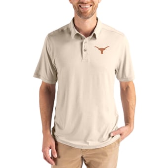 Men's Cutter & Buck  Cream Texas Longhorns Coastline Recycled Double Peached Polo