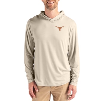 Men's Cutter & Buck  Cream Texas Longhorns Coastline Recycled Double Peached Hoodie