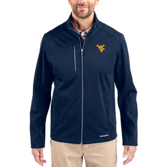 Men's Cutter & Buck  Navy West Virginia Mountaineers Evoke Recycled Honeycomb Fleece Full-Zip Jacket