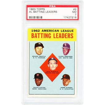 Mickey Mantle New York Yankees 1963 Topps AL Batting Leaders #2 PSA Authenticated 7 Card