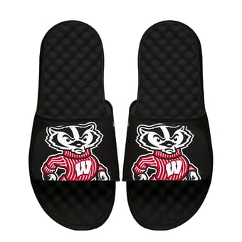 Youth ISlide Black Wisconsin Badgers Mascot Slide Sandals