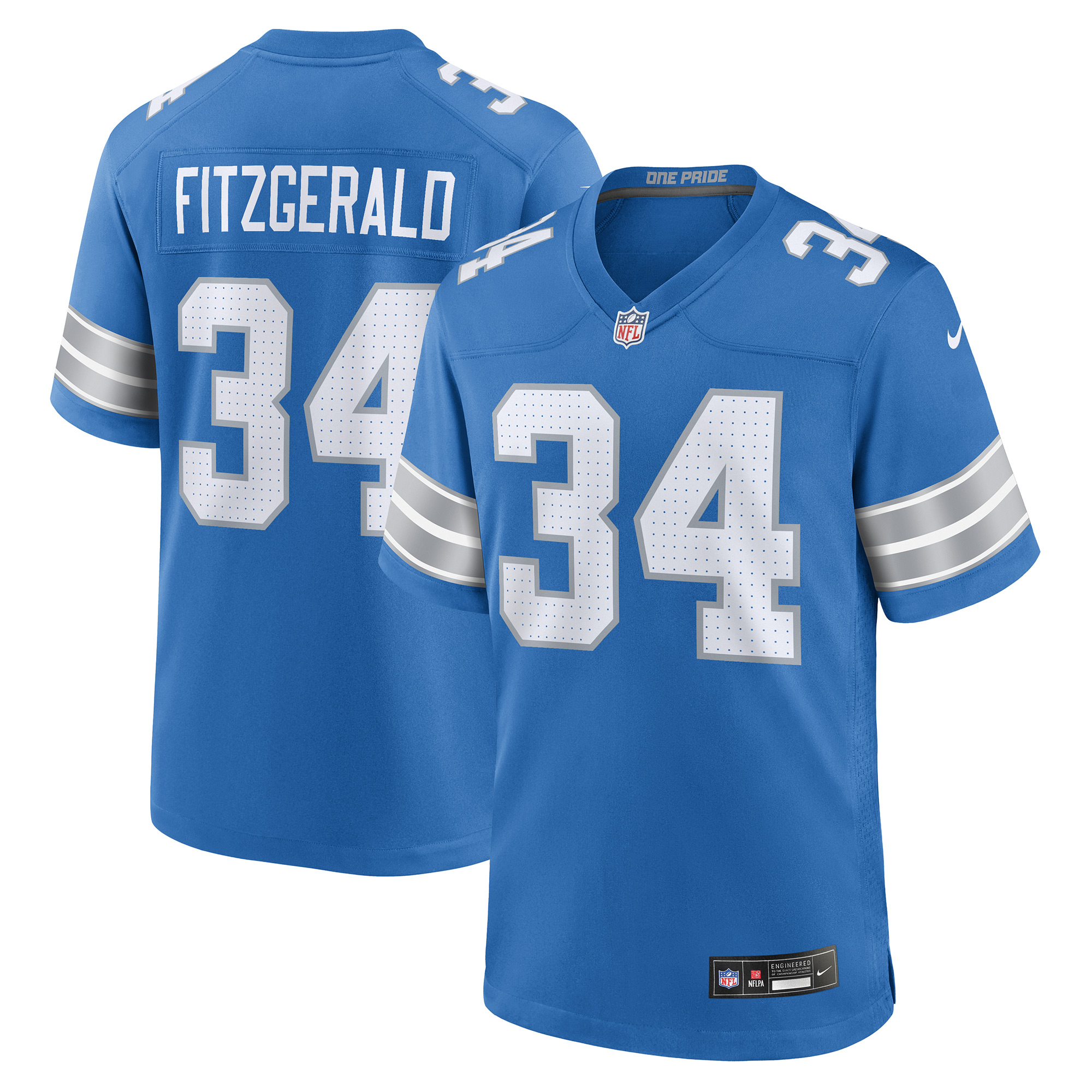 Men's Nike Bishop Fitzgerald Blue Detroit Lions Team Game Jersey