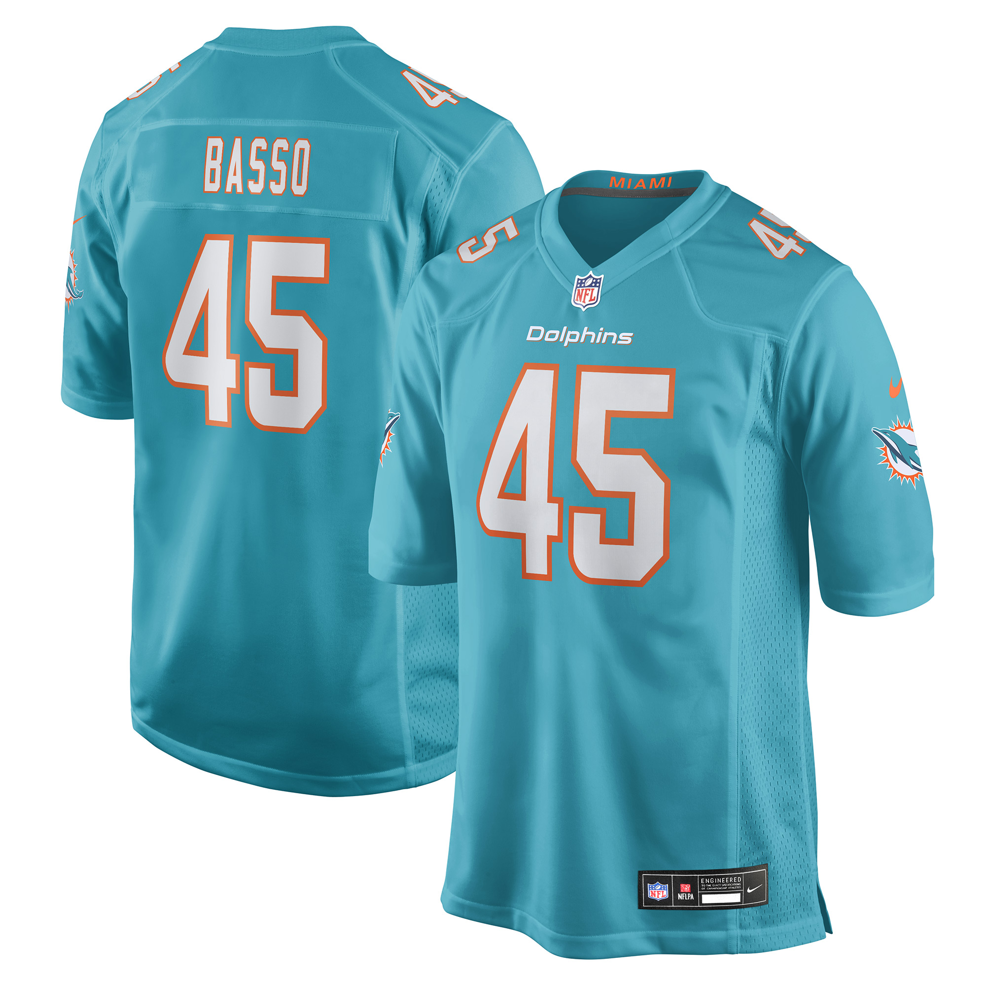 Men's Nike Luke Basso Aqua Miami Dolphins Team Game Jersey