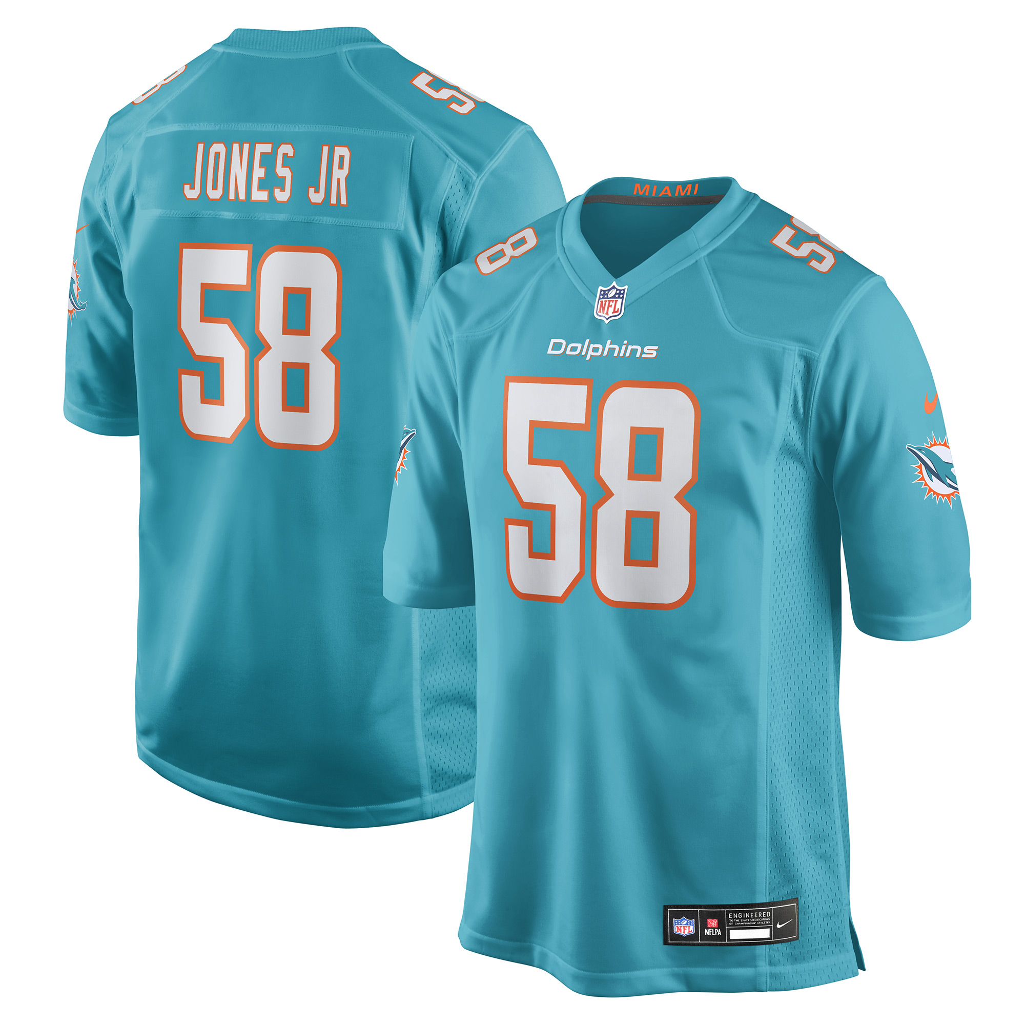 Men's Nike Andre Jones Jr. Aqua Miami Dolphins Team Game Jersey