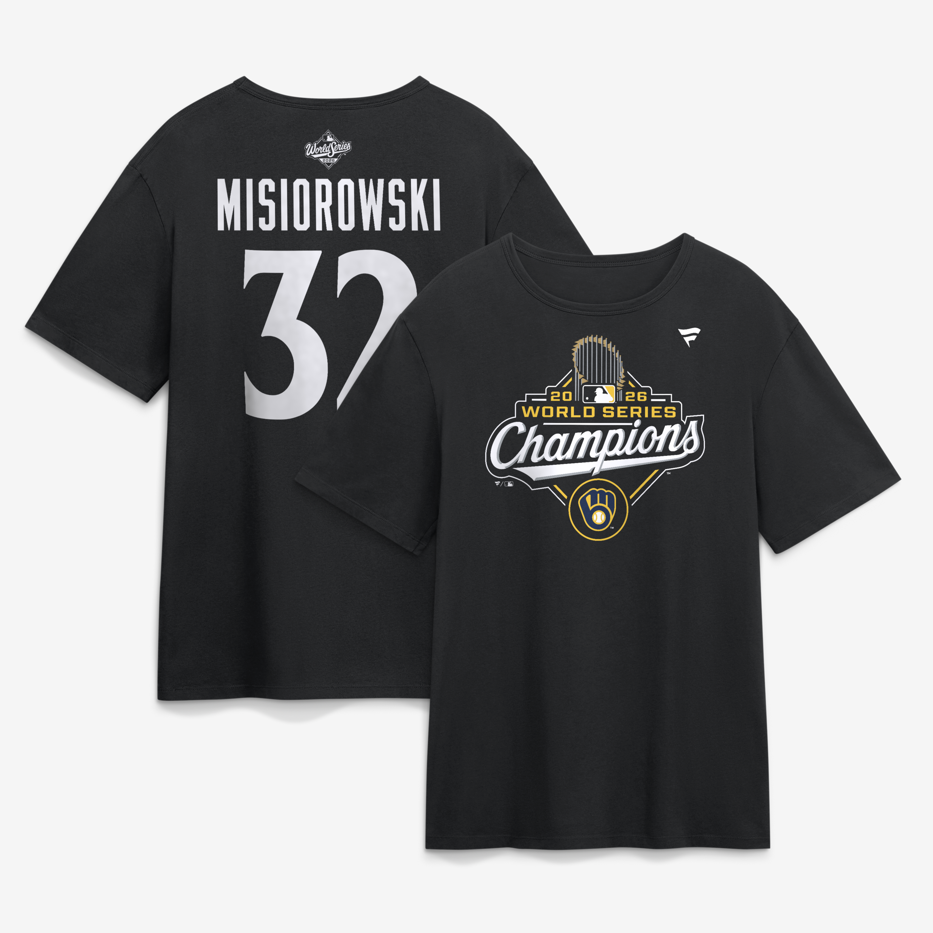 Men's Fanatics Jacob Misiorowski Black Milwaukee Brewers 2026 World Series Champions Name & Number T-Shirt