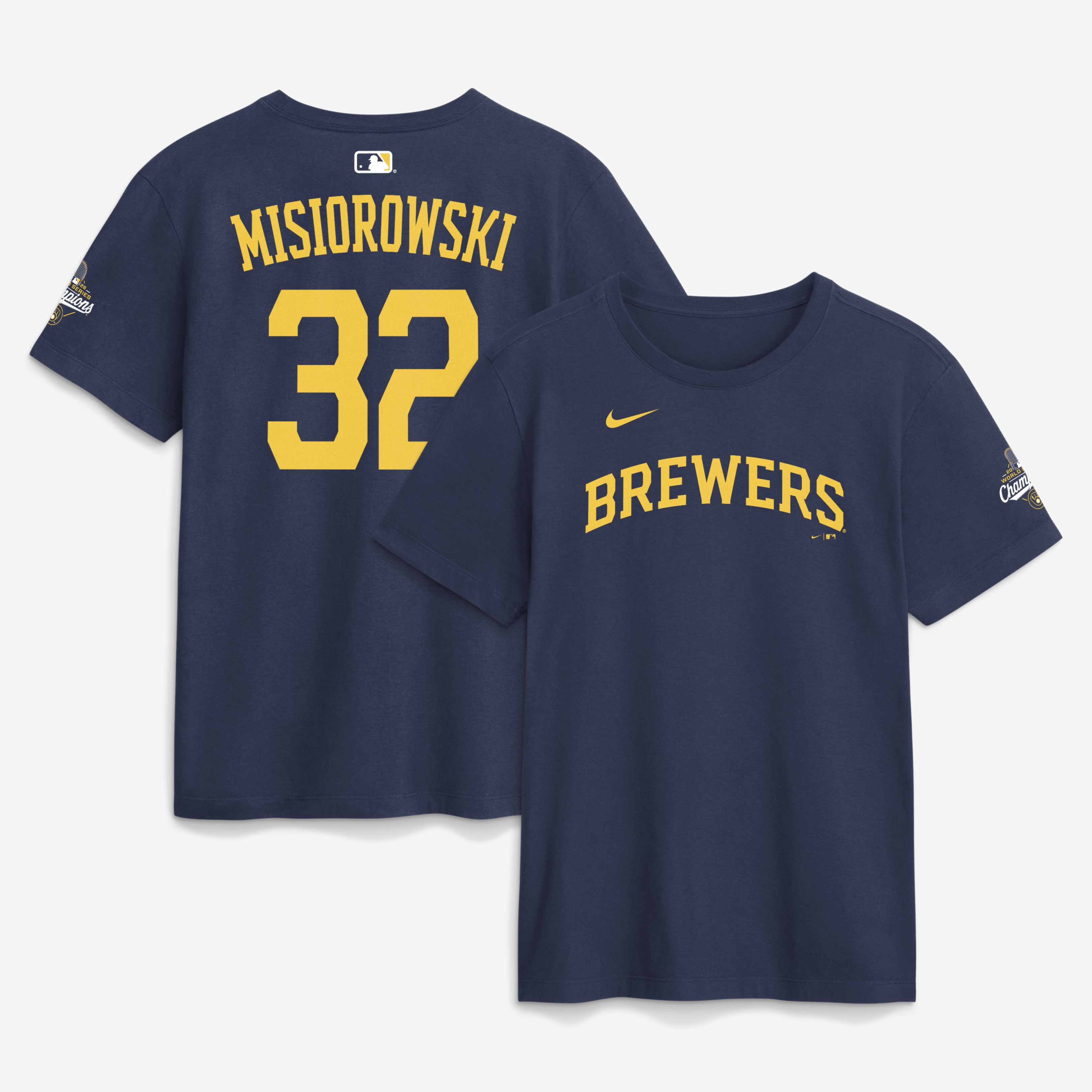 Men's Nike Jacob Misiorowski Navy Milwaukee Brewers 2026 World Series Champions Name & Number T-Shirt
