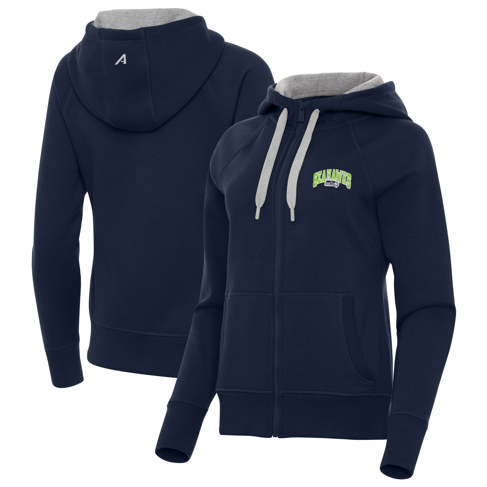 Women's Antigua College Navy Seattle Seahawks Victory Full-Zip Hoodie