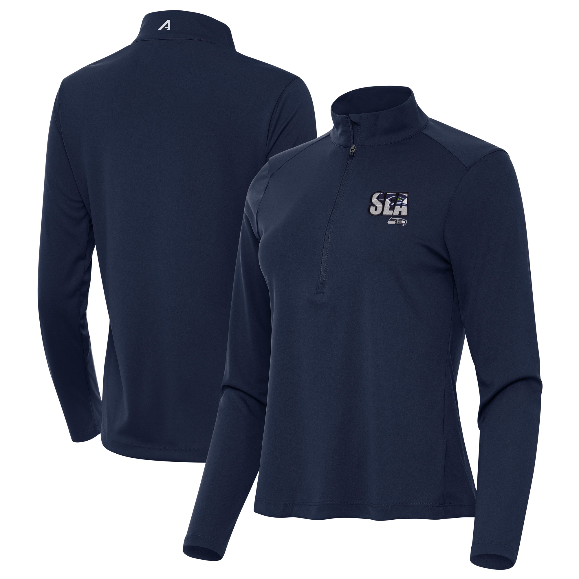 Women's Antigua College Navy Seattle Seahawks Tribute Half-Zip Pullover
