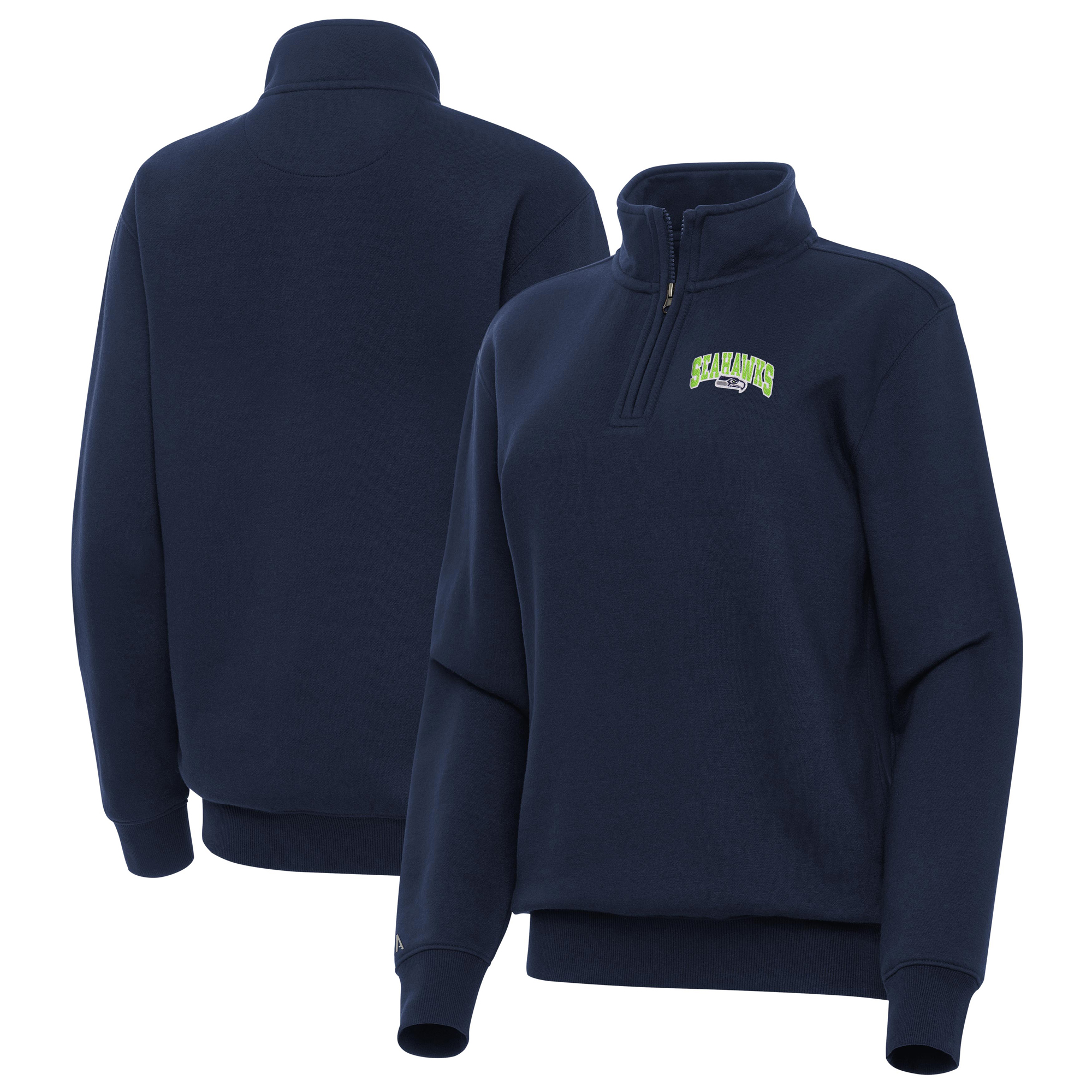 Women's Antigua College Navy Seattle Seahawks Victory Quarter-Zip Pullover
