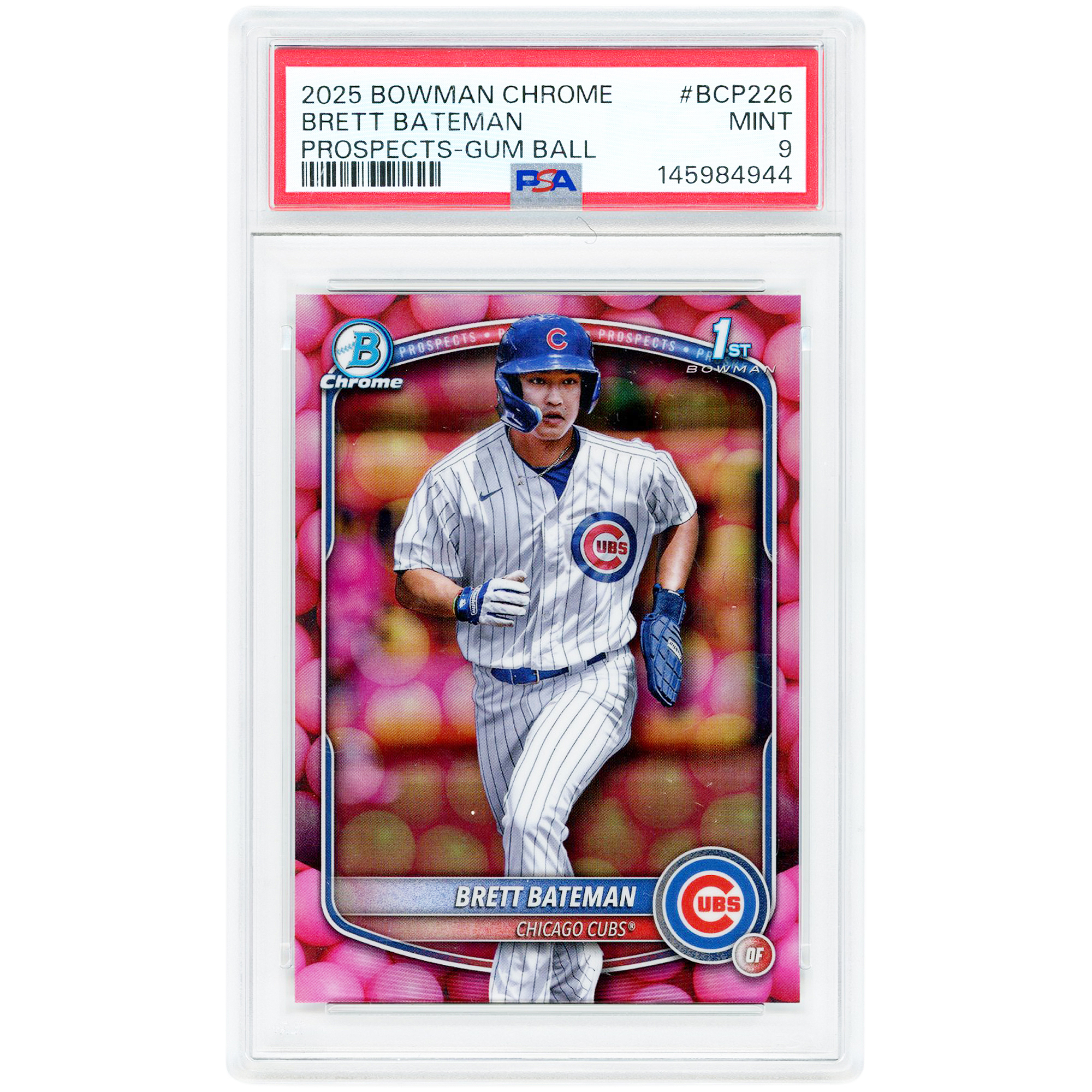 Brett Bateman Chicago Cubs 2025 Bowman Chrome Gum Ball Refractor #BCP-226 PSA Authenticated 9 Card