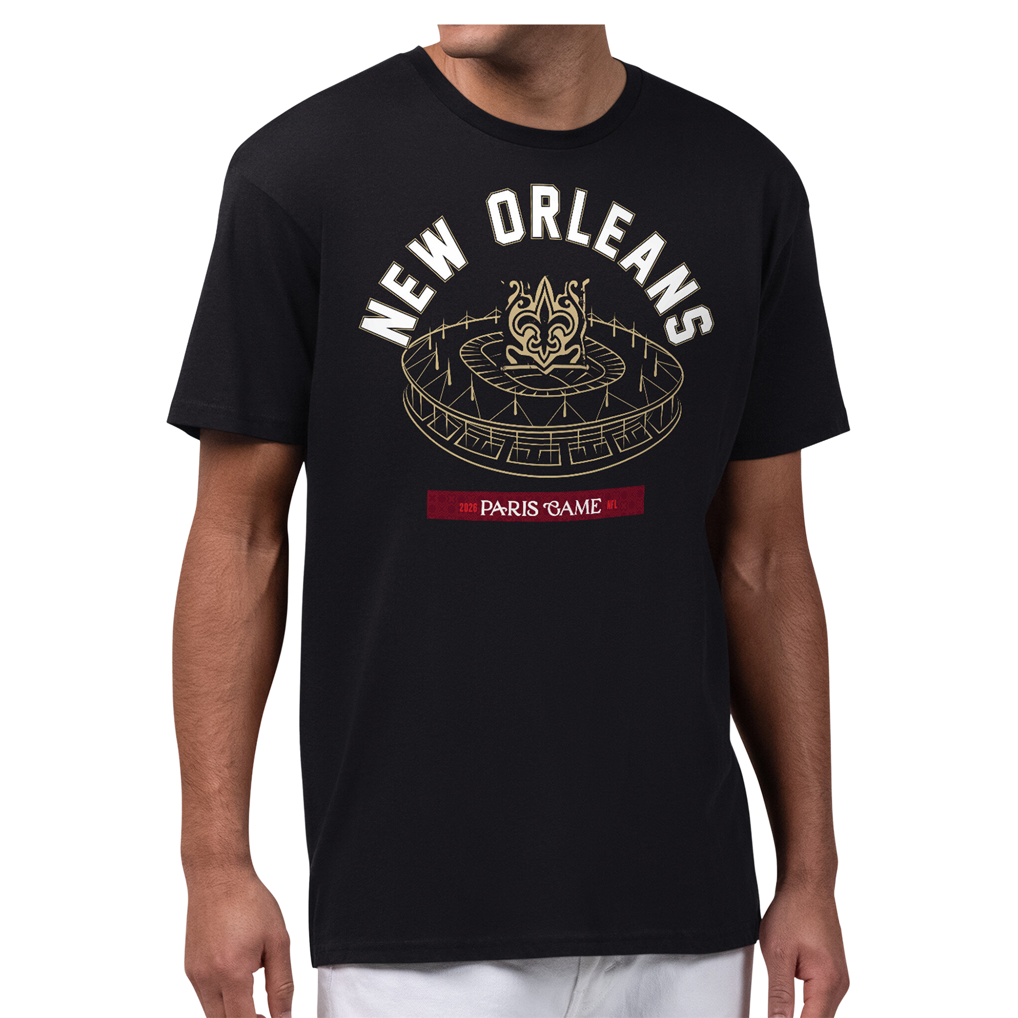 Men's Starter  Black New Orleans Saints 2026 NFL Paris Game Stadium Graphic T-Shirt