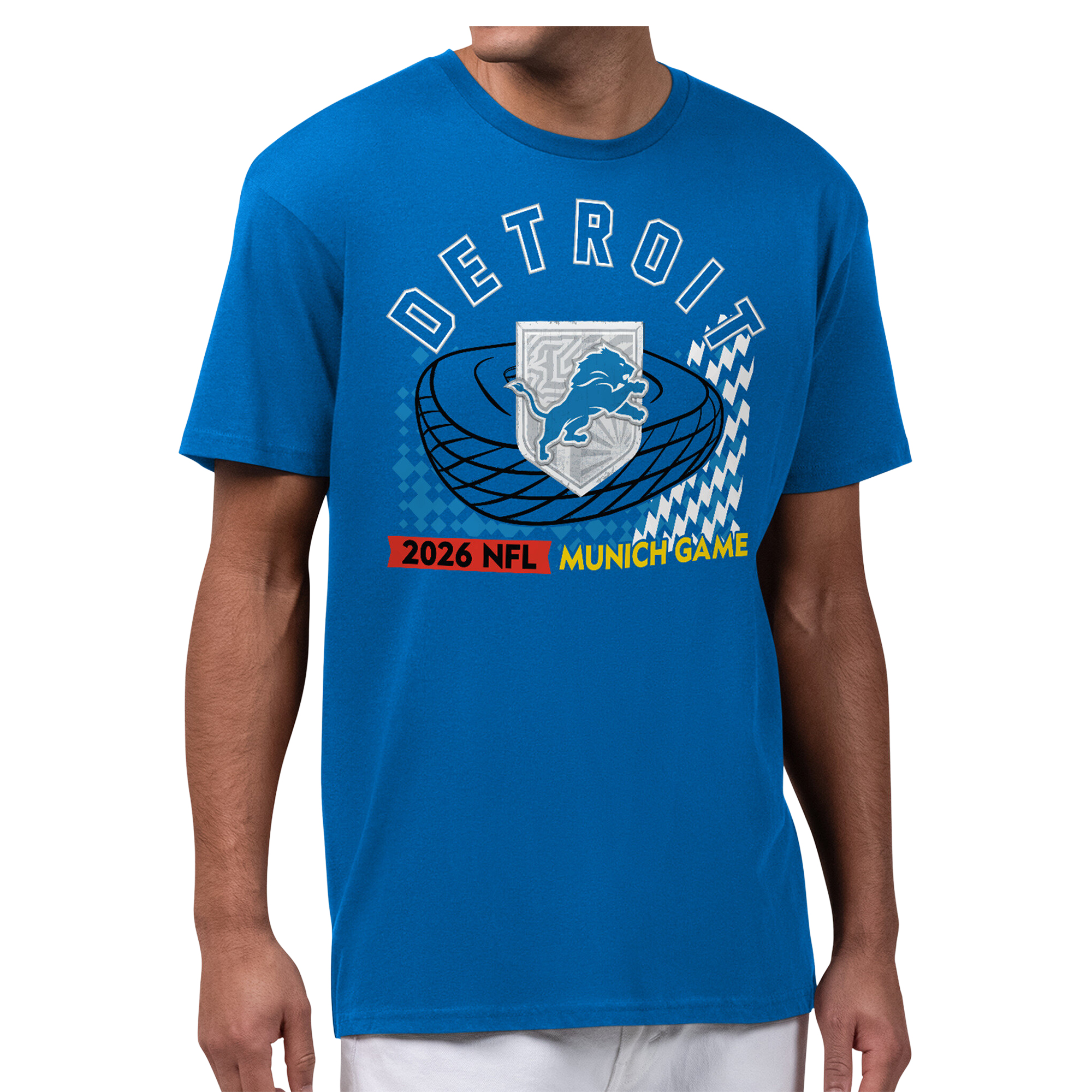 Men's Starter  Blue Detroit Lions 2026 NFL Munich Game Stadium Graphic T-Shirt