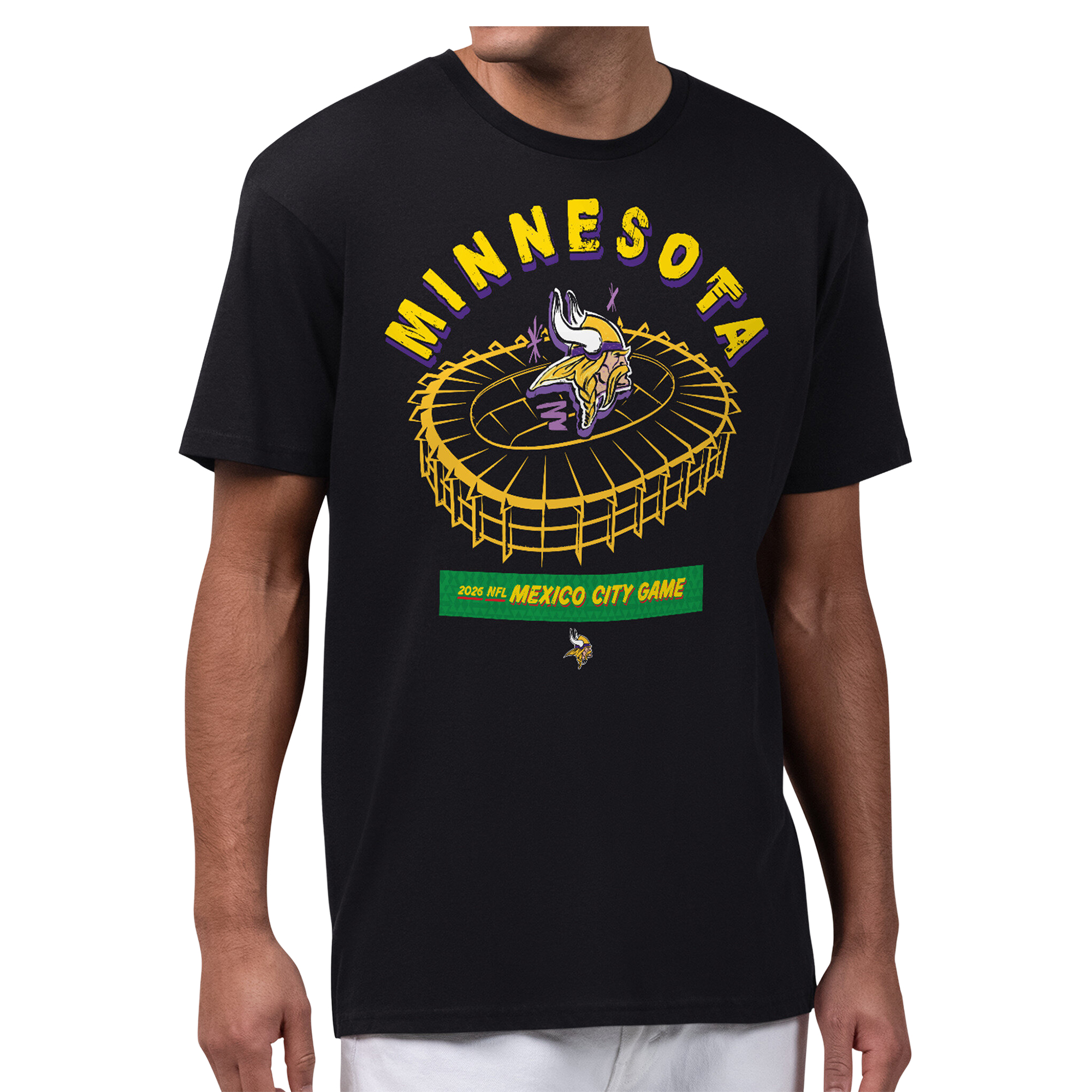 Men's Starter  Black Minnesota Vikings 2026 NFL Mexico City Game Stadium Graphic T-Shirt