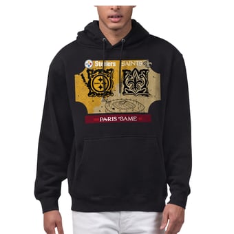 Men's Starter  Black Pittsburgh Steelers vs. New Orleans Saints 2026 NFL Paris Game Matchup Graphic Fleece Hoodie