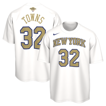 Youth Nike Karl-Anthony Towns White New York Knicks 2026 NBA Finals Champions Trophy Collection Name & Number T-Shirt