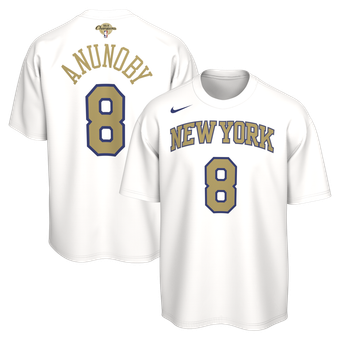 Youth Nike OG Anunoby White New York Knicks 2026 NBA Finals Champions Trophy Collection Name & Number T-Shirt