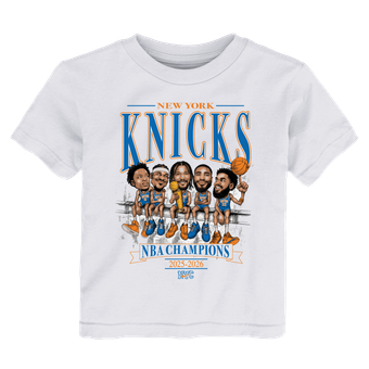 Toddler Nike White New York Knicks 2026 NBA Finals Champions Team Caricature T-Shirt