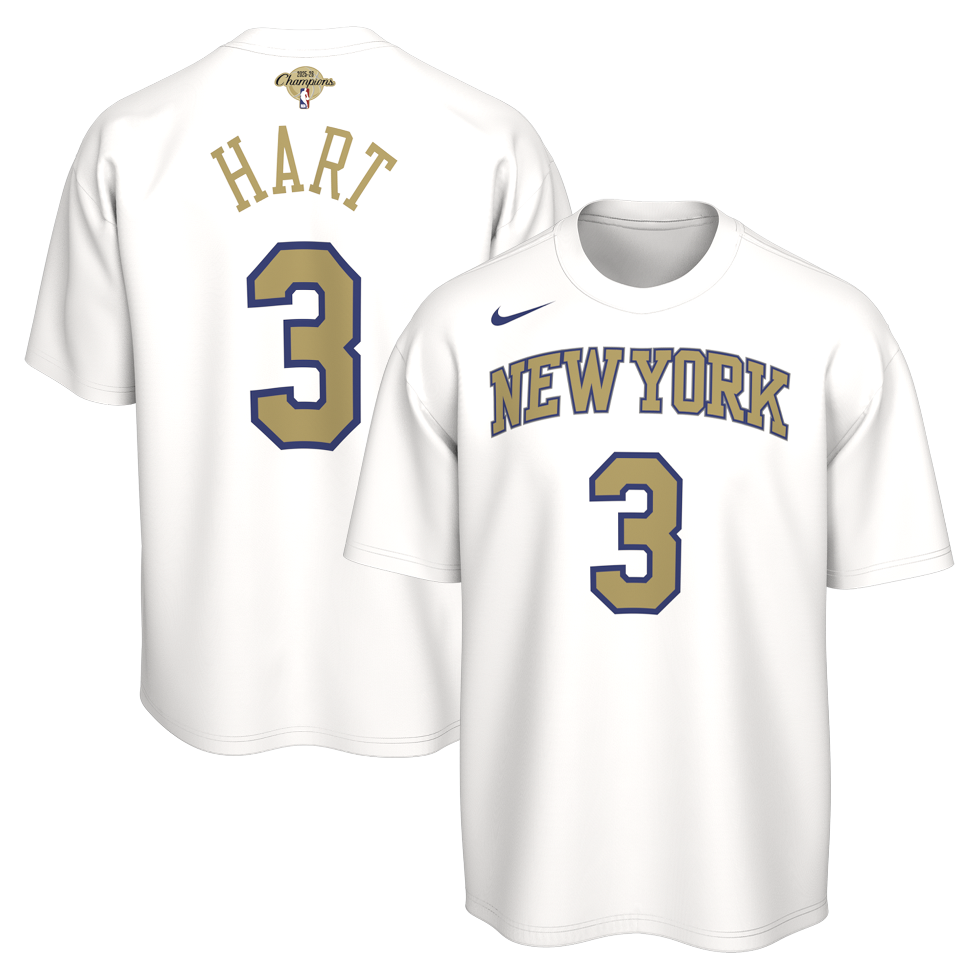 Toddler Nike Josh Hart White New York Knicks 2026 NBA Finals Champions Trophy Collection Name & Number T-Shirt