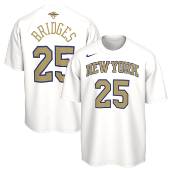 Toddler Nike Mikal Bridges White New York Knicks 2026 NBA Finals Champions Trophy Collection Name & Number T-Shirt