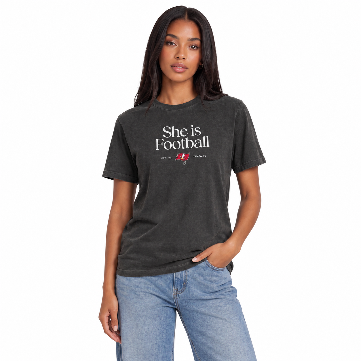 Unisex The Wild Collective Black Tampa Bay Buccaneers She Is Football T-Shirt