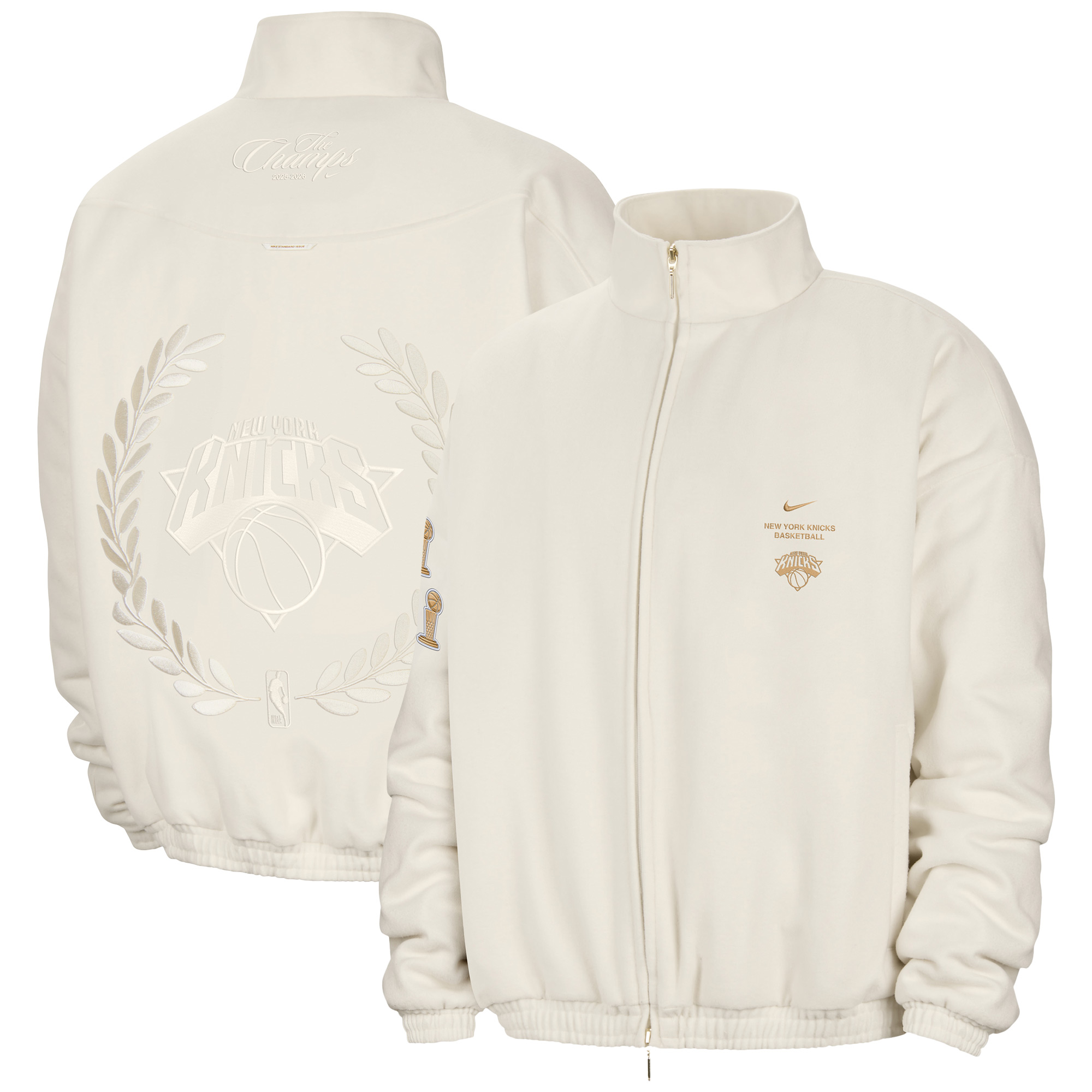 Men's Nike Cream New York Knicks 2026 NBA Finals Champions Standard Issue Full-Zip Jacket