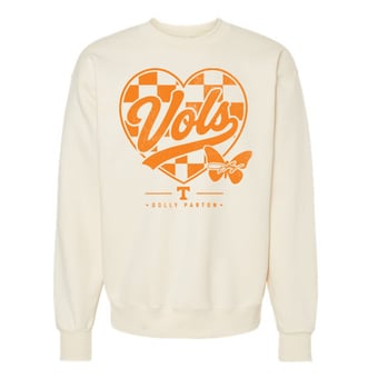 Unisex LivyLu Cream Tennessee Volunteers Dolly Parton Checkered Heart Sweatshirt