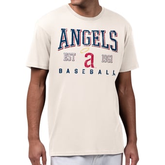Men's Starter  Cream Los Angeles Angels Established Logo T-Shirt
