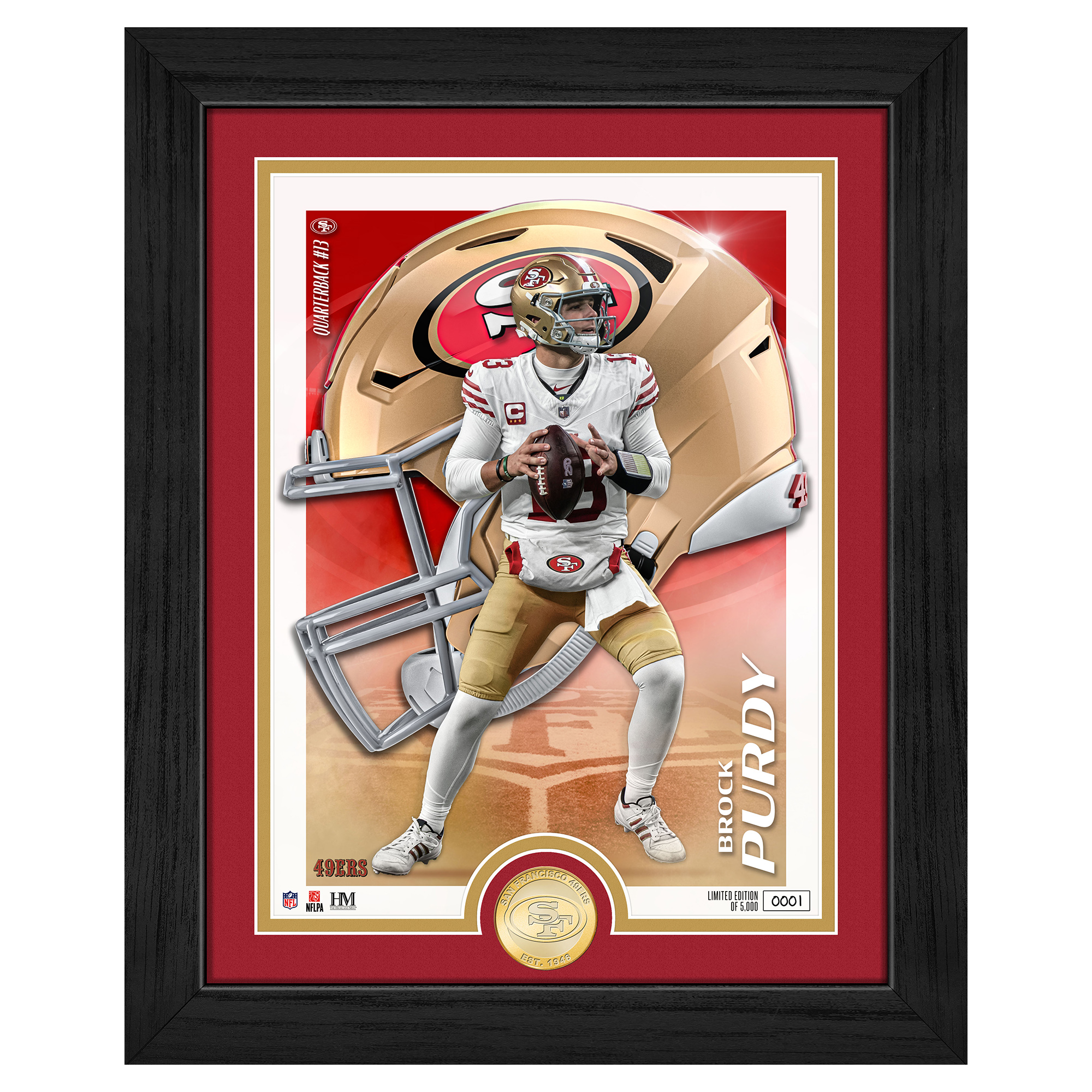 Highland Mint Brock Purdy San Francisco 49ers Limited Edition 13" x 16" Challenger Bronze Coin Photo Mint