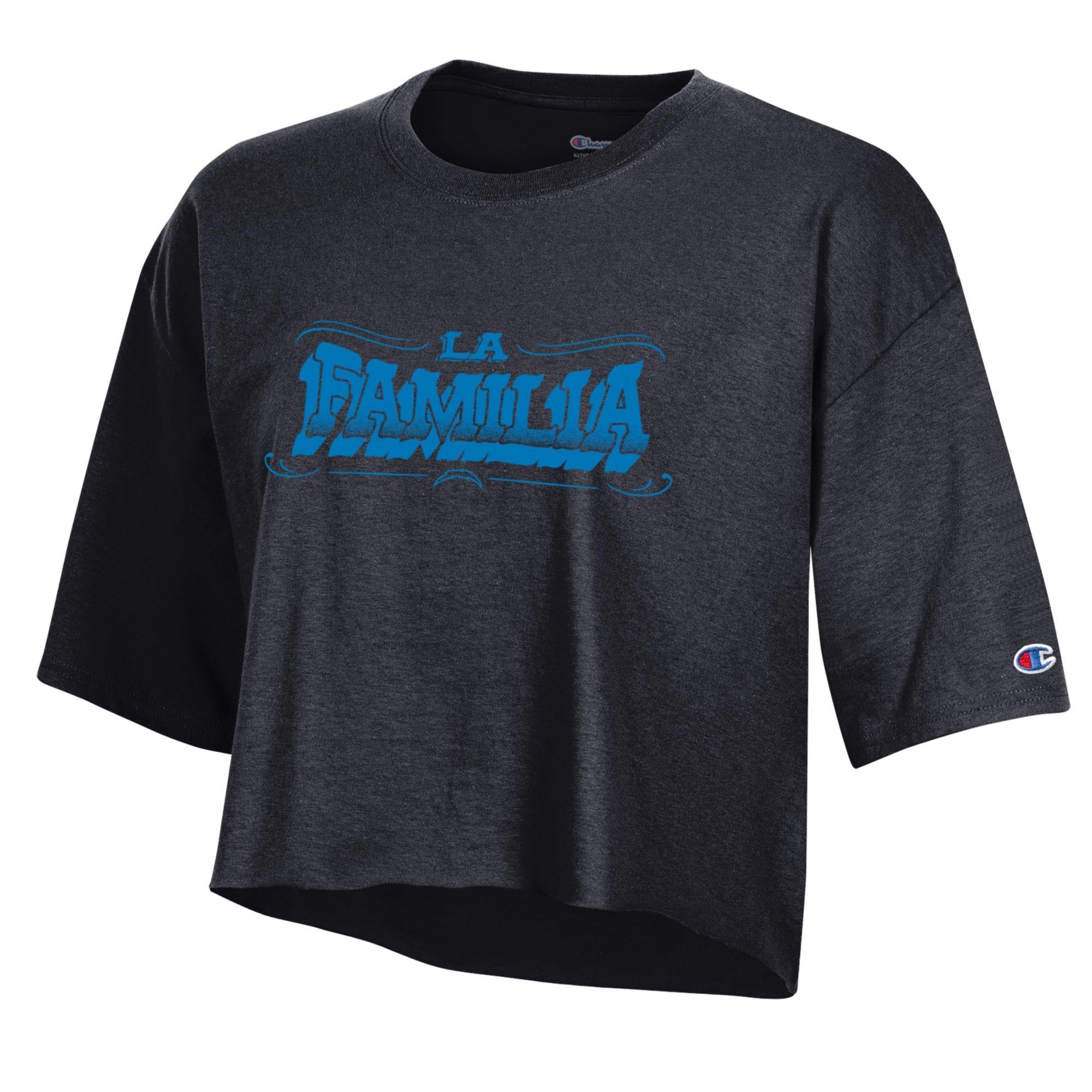 Women's Champion Black Los Angeles Chargers Puro Chargers Boyfriend Crop T-Shirt