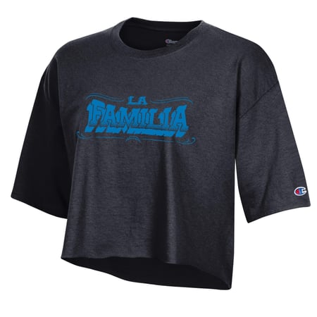 Women's Champion Black Los Angeles Chargers Puro Chargers Boyfriend Crop T-Shirt