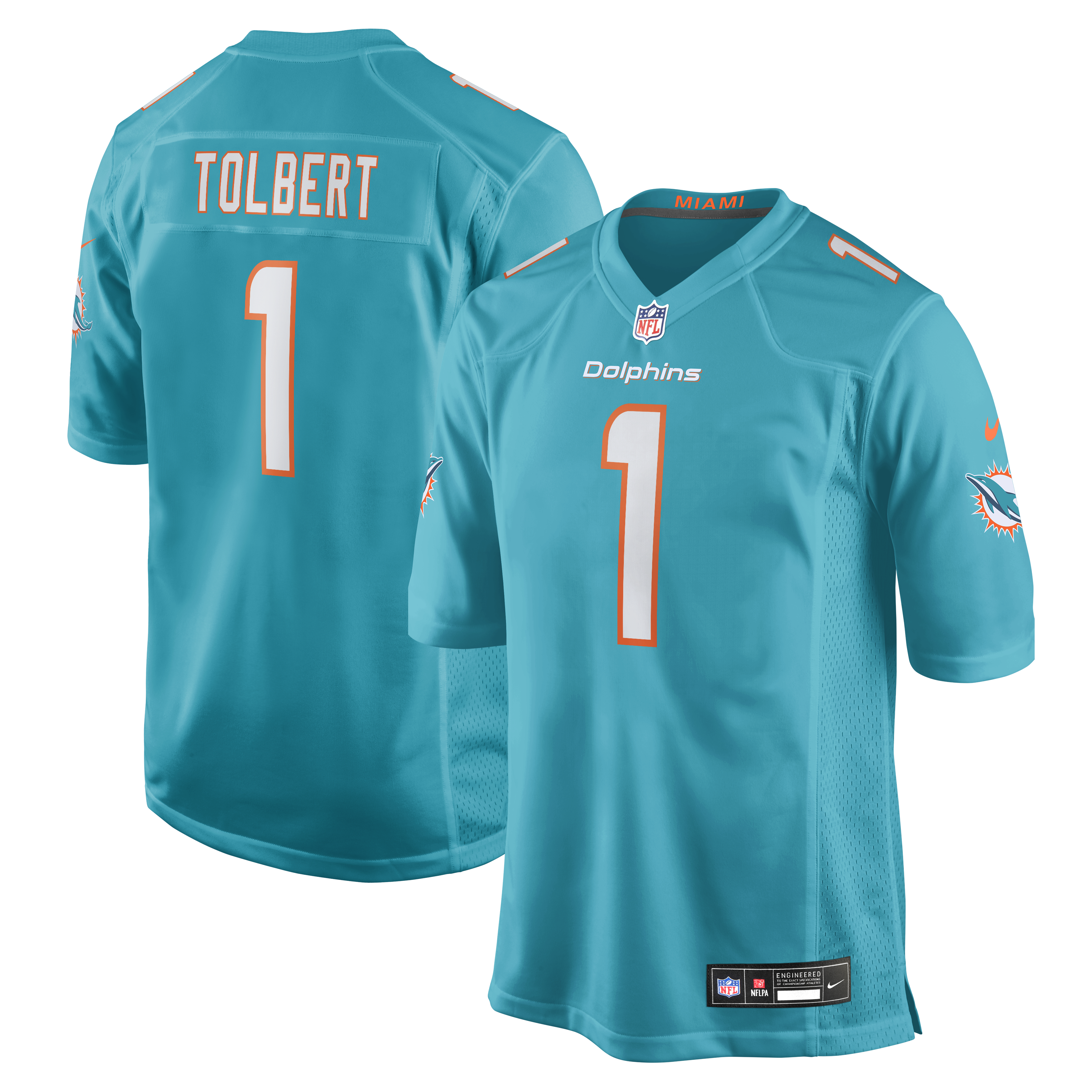 Men's Nike Jalen Tolbert Aqua Miami Dolphins Team Game Jersey