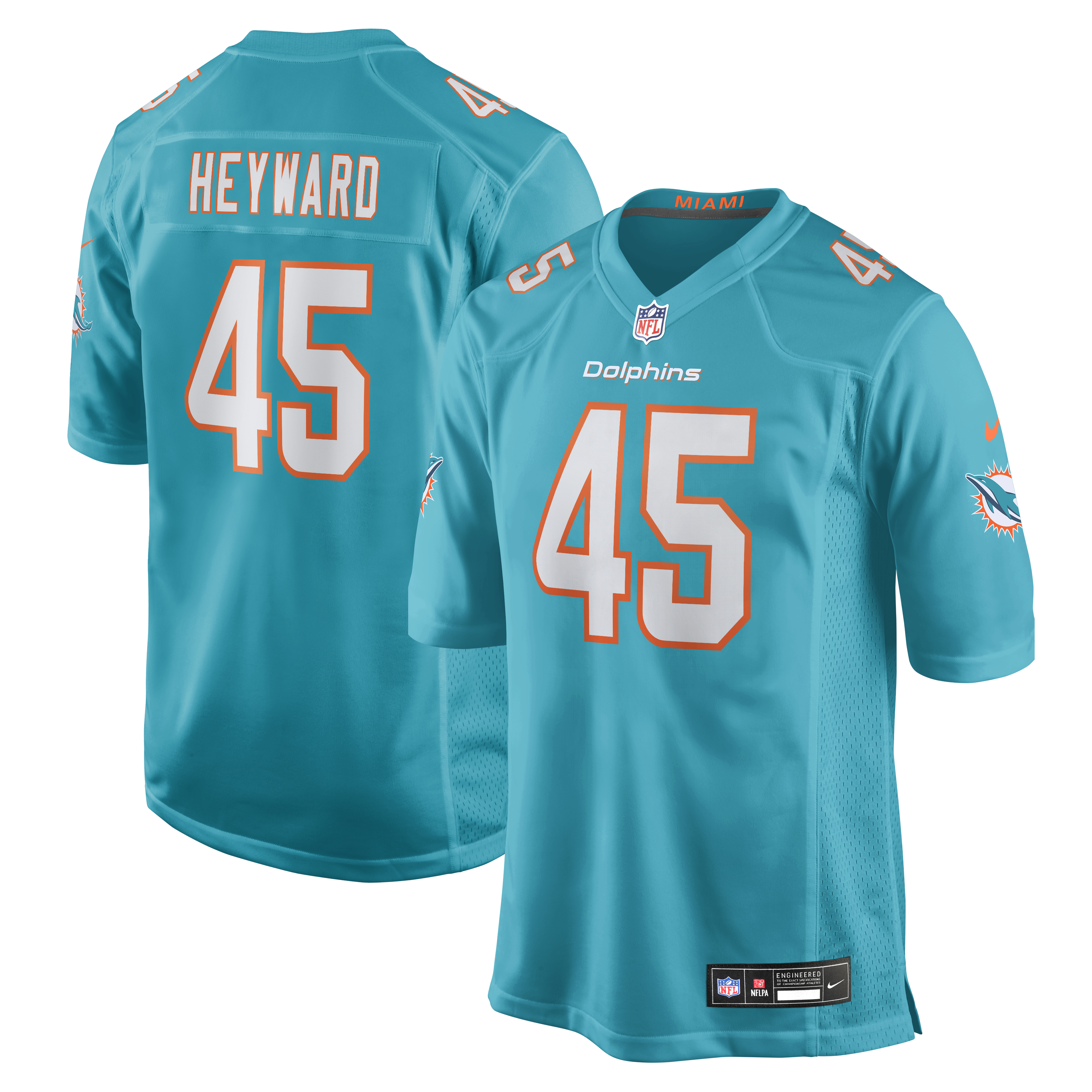 Men's Nike Shaka Heyward Aqua Miami Dolphins Team Game Jersey