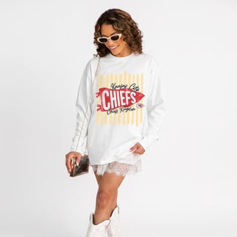 Women's Gameday Couture White Kansas City Chiefs Rally Stripe Oversized Long Sleeve T-Shirt